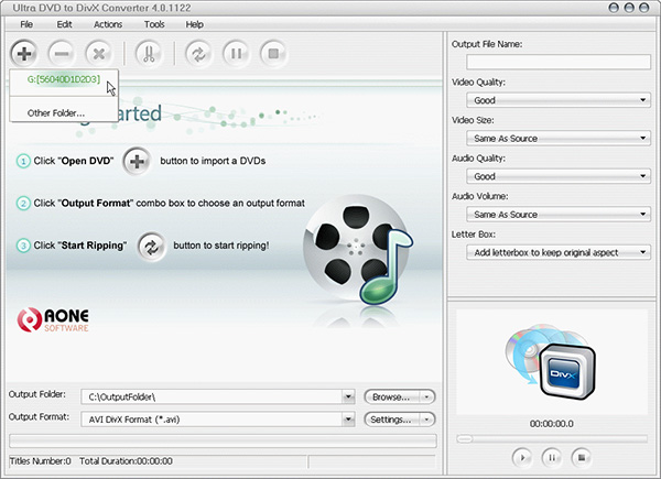 Ultra DVD to DivX Converter options